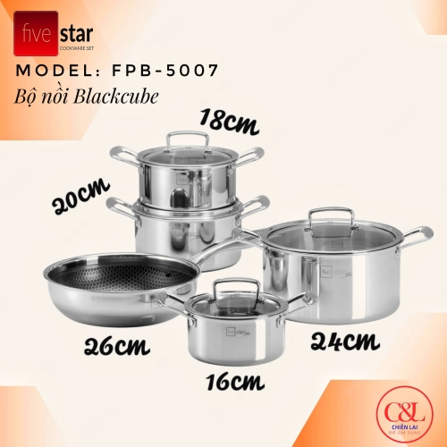 Bộ nồi black cube Fivestar 5 cái 3 lớp đúc liền inox 304 FPB5007